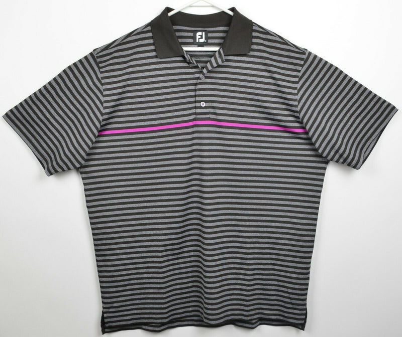 FootJoy Men's XL Gray Black Magenta Striped FJ Golf Performance Polo Shirt