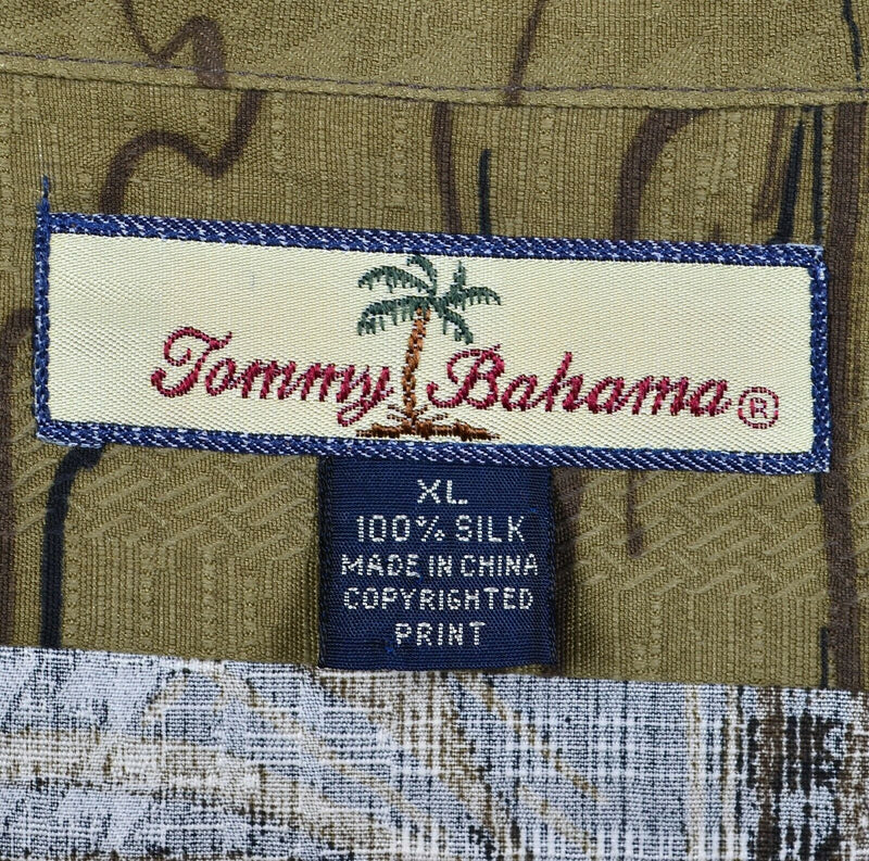 Tommy Bahama Men's XL 100% Silk Floral Green Black Green Hawaiian Aloha Shirt