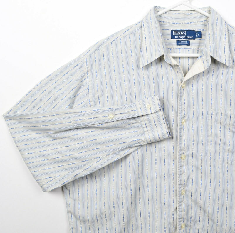 Polo Ralph Lauren Men's Large "Merrin" White Blue Striped Geometric Button Shirt