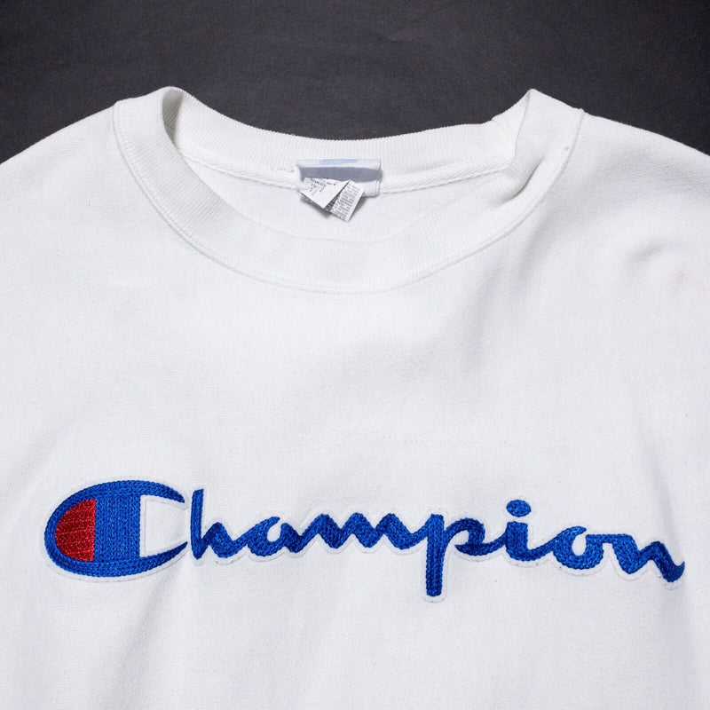 Champion Reverse Weave Sweatshirt Men's 2XL White Logo Crew Neck Pullover Heavy