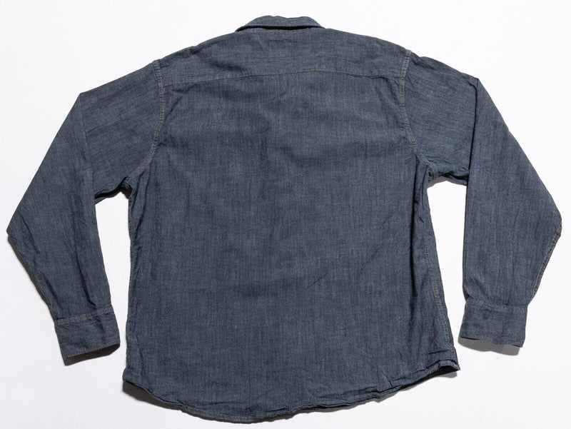 Wrangler Pearl Snap Shirt Men's 2XL Denim Indigo Blue Western Rockabilly Jeans