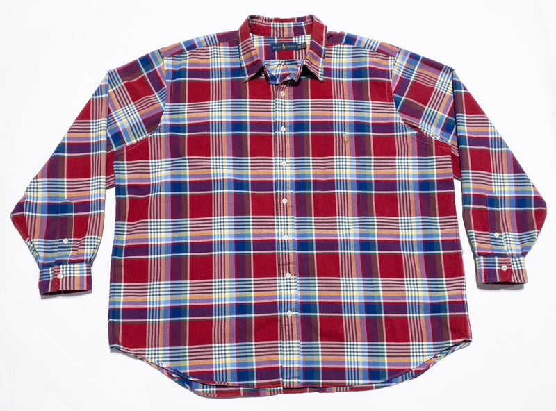 Polo Ralph Lauren Shirt Men's 2XB Big Plaid Button-Down Red Blue Long Sleeve