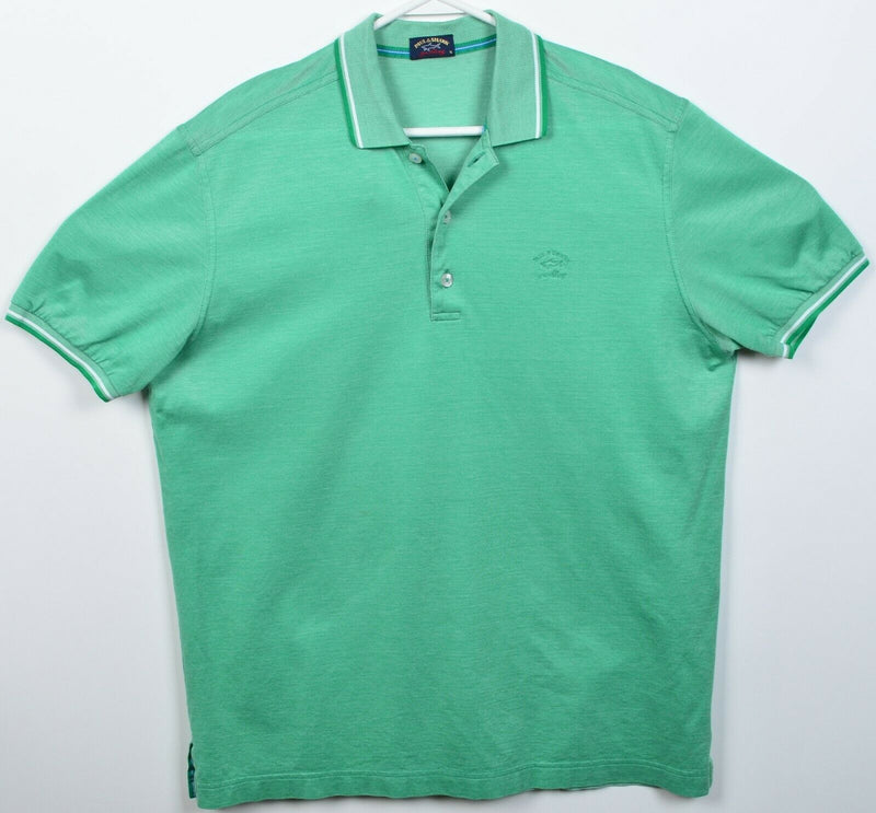Paul & Shark Yachting Men's XL Green Embroidered Logo Collar Stripe Polo Shirt