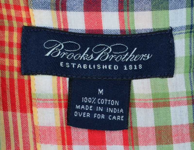 Brooks Brothers Men's Sz Medium Patchwork India Madras Plaid Short Sleeve Shirt