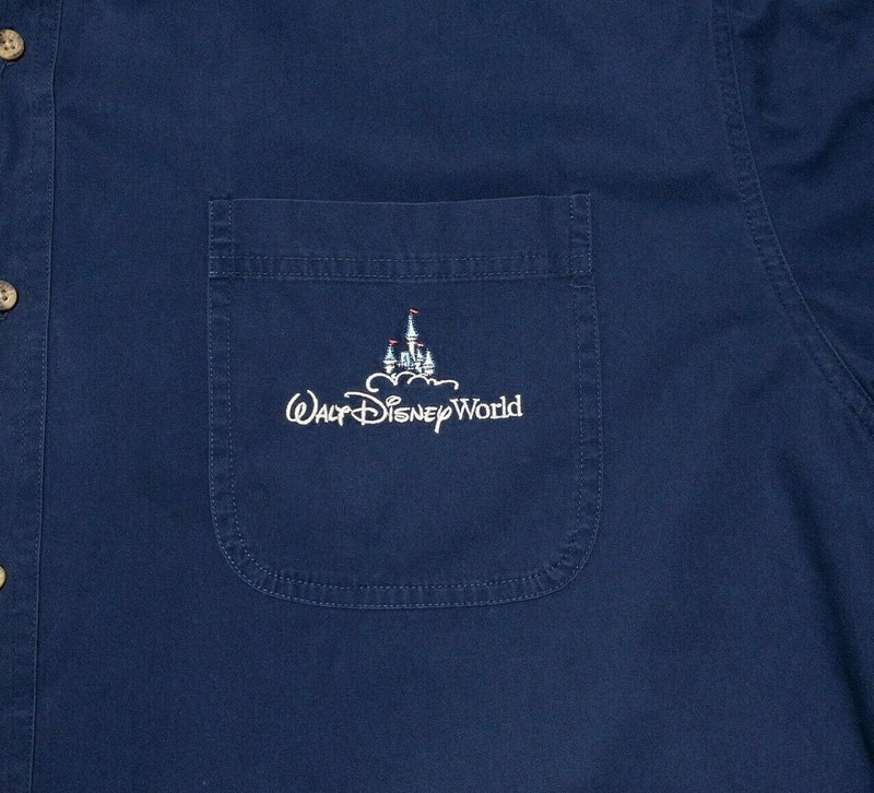 Walt Disney World Button-Down Shirt Men's 2XL Navy Blue Embroidered Short Sleeve