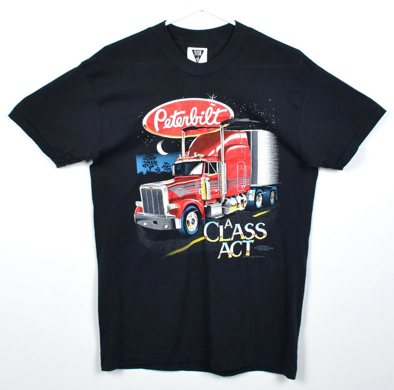 Vintage 1988 Peterbilt Men's Medium Trucker Class Act Black Graphic T-Shirt NWT