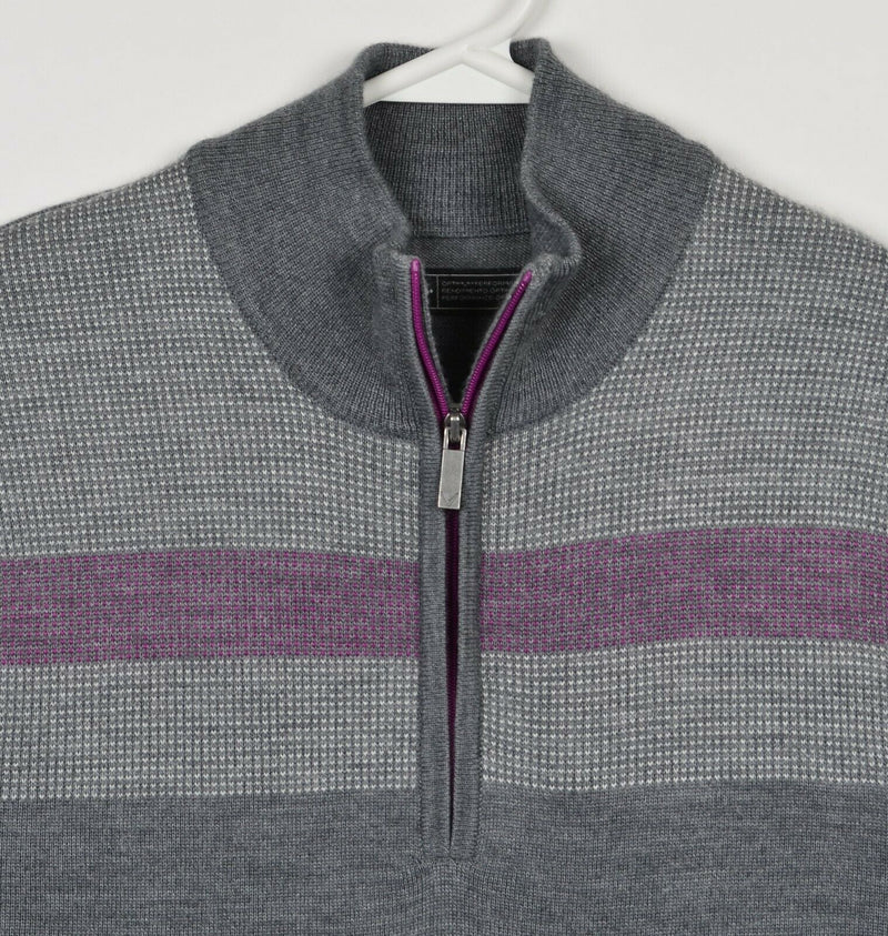 Callaway Men's Medium Merino Wool Gray Purple 1/4 Zip Pullover Golf Sweater