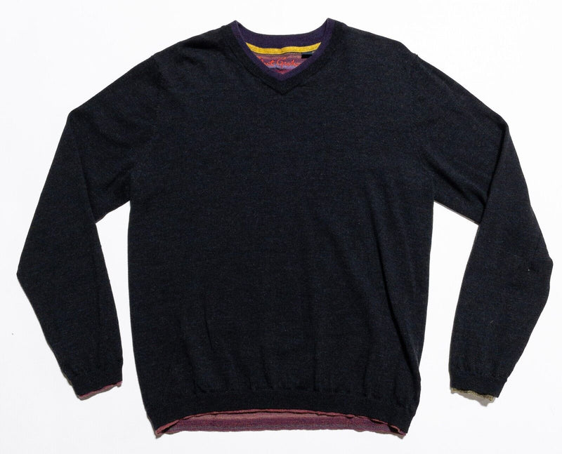 Robert Graham Wool Sweater Men's Medium V-Neck Pullover Dark Gray Knit