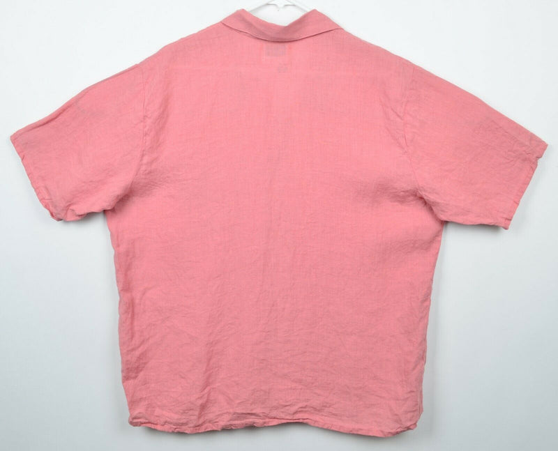 Flax by Jeanne Engelhart Men Sz Small 100% Linen Salmon Pink Short Sleeve Shirt