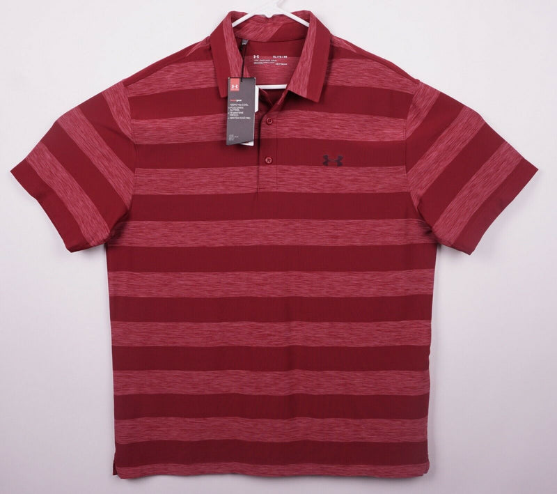 Under Armour Men's Sz XL Loose HeatGear Red Striped UA Performance Polo Shirt