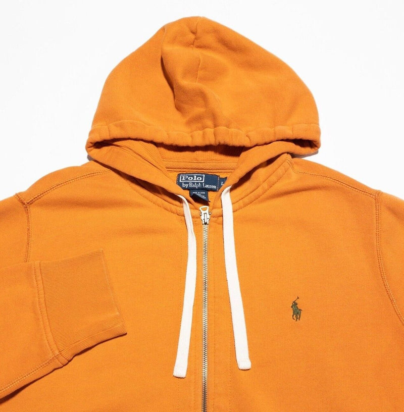 Polo Ralph Lauren Zip Up Hoodie Men's Large Orange Sweatshirt Preppy Classic