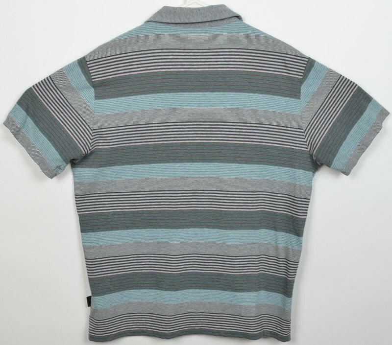 Patagonia Men's Medium Squeaky Clean Gray Blue Green Striped Polo Shirt 52776