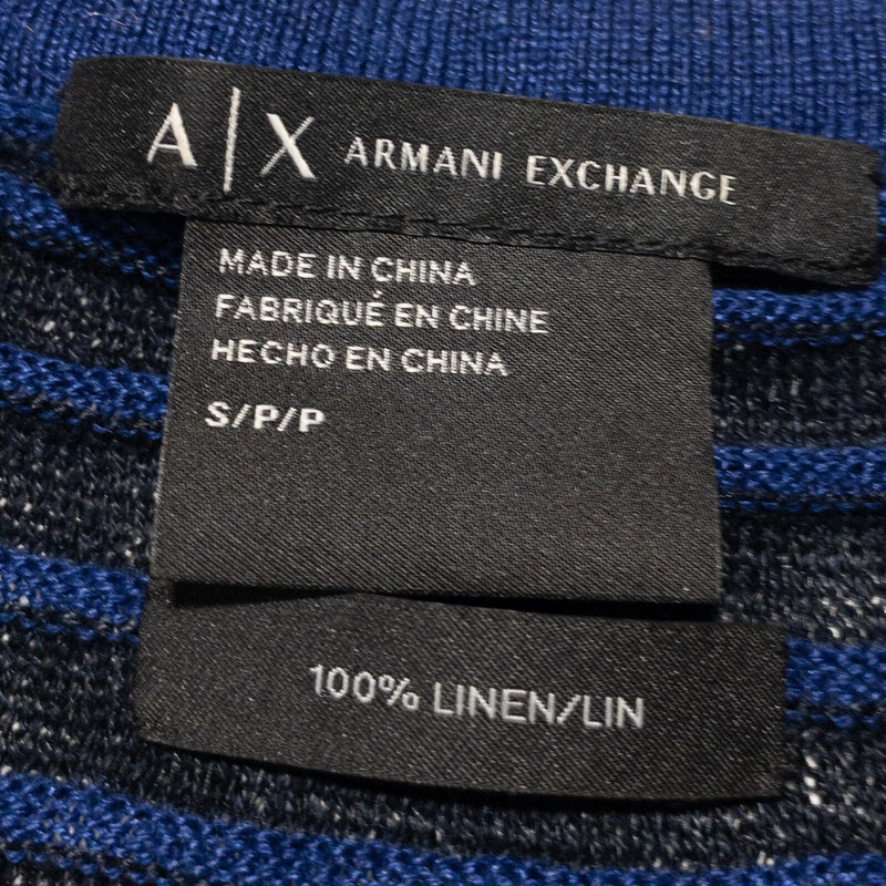 Armani Exchange Linen Henley Shirt Men's Small Long Sleeve Blue Striped