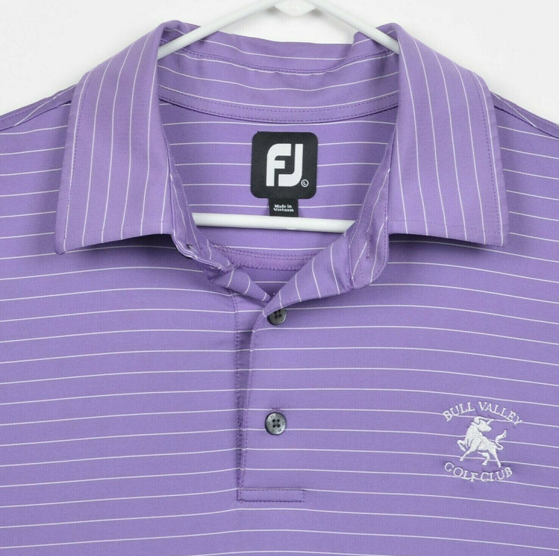 FootJoy Men's Large/XL Purple Striped FJ Performance Golf Polo Shirt Bull Valley
