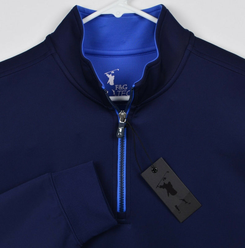 F&G Tech Men's Sz Large 1/4 Zip Solid Navy Blue Golf Performance Jacket