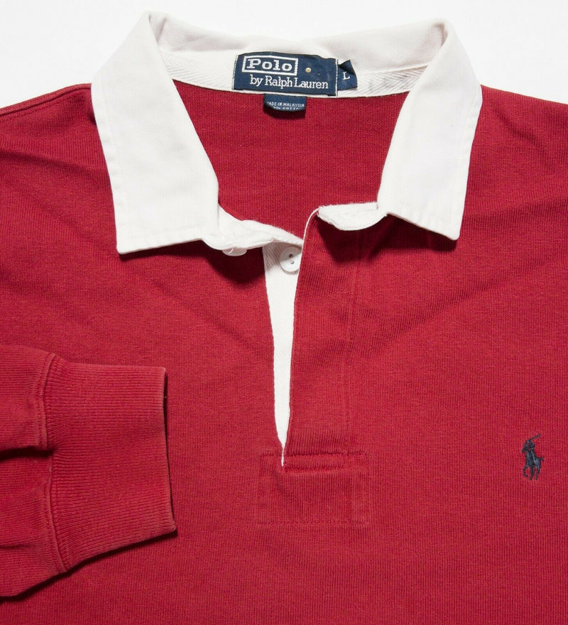 Polo Ralph Lauren Men's Large Rugby Solid Red Long Sleeve Pony Rugby Polo Shirt