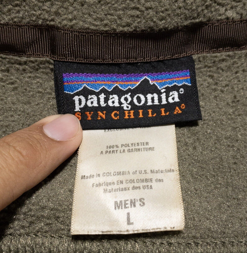 Patagonia Synchilla Jacket Men's Large Fleece Full Zip Olive Green Simple 25095