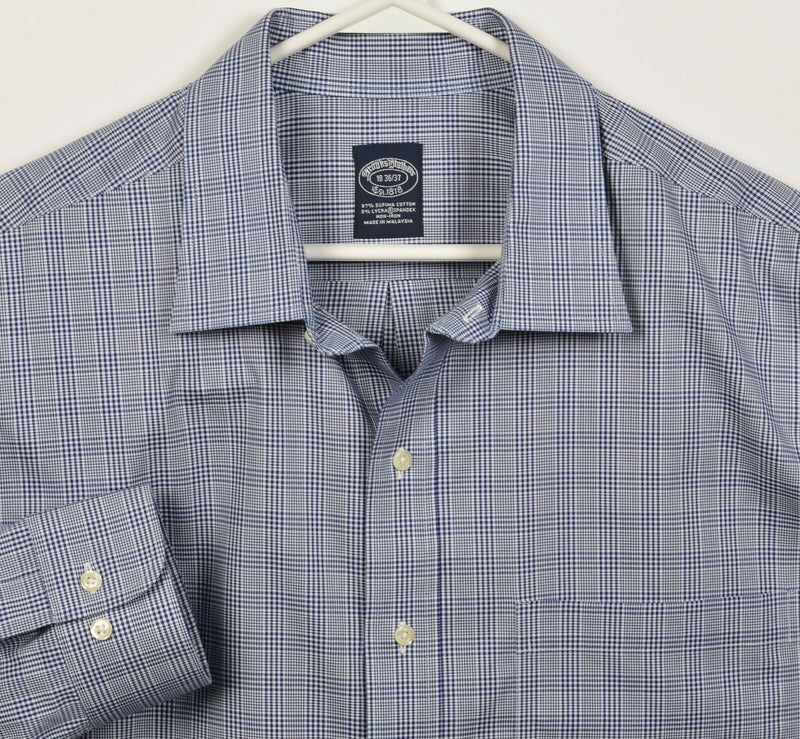 Brooks Brothers Men's 18-36/37 Blue Glen Check Cotton Spandex Blend Dress Shirt