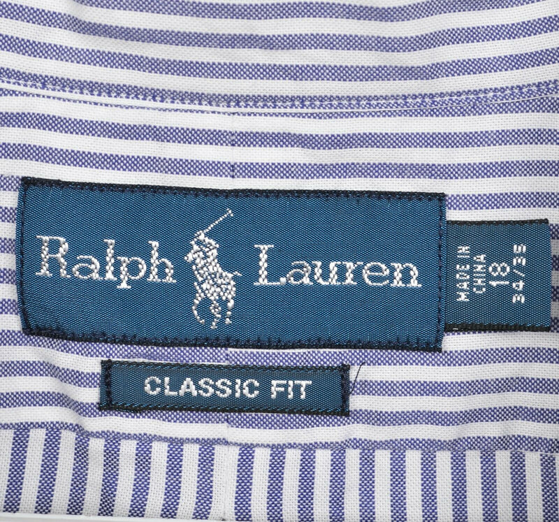 Polo Ralph Lauren Men's 18 34/35 Classic Fit Blue Striped Button-Down Shirt