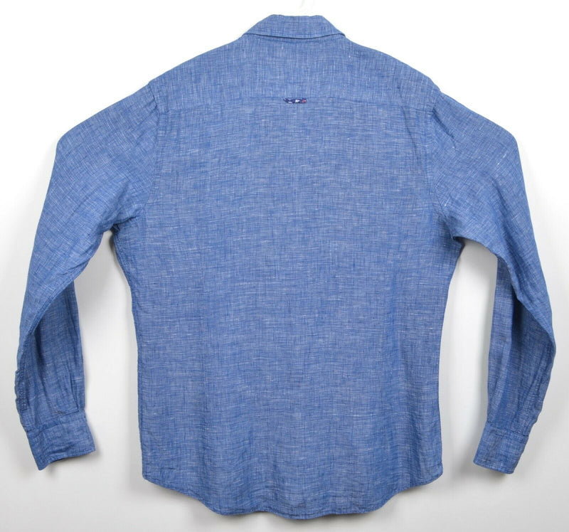 Massimo Dutti Men's Sz Large 100% Linen Blue Long Sleeve Button-Front Shirt