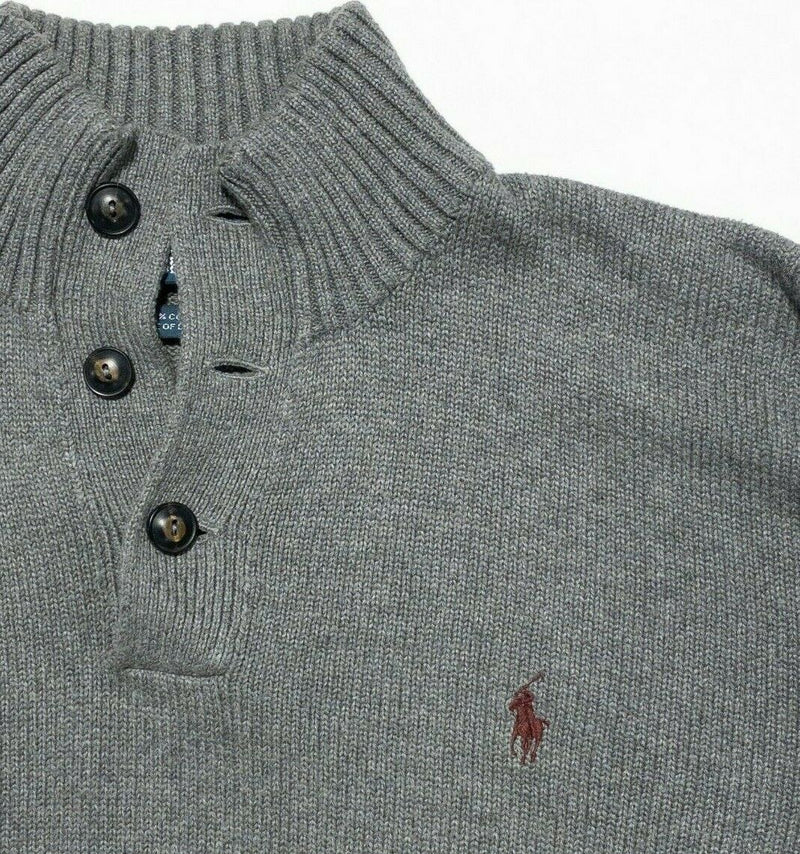 Polo Ralph Lauren Men's XL Gray Henley 3-Button Mock Neck Pullover Knit Sweater