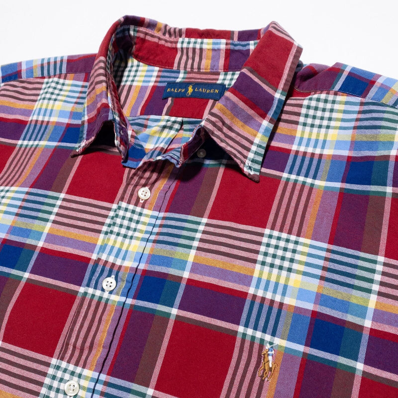 Polo Ralph Lauren Shirt Men's 2XB Big Plaid Button-Down Red Blue Long Sleeve