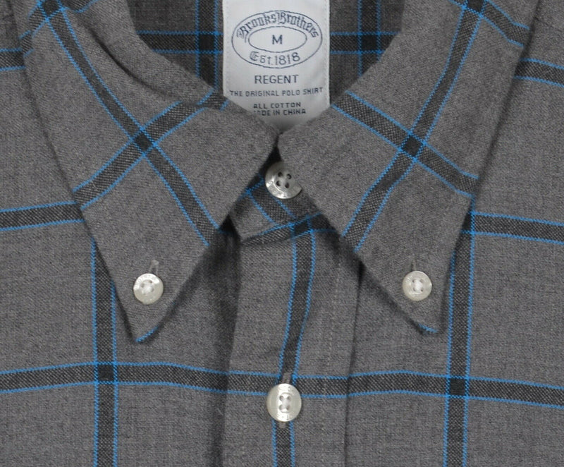 Brooks Brothers Men's Medium Gray Graph Check Plaid Button-Down Flannel Shirt