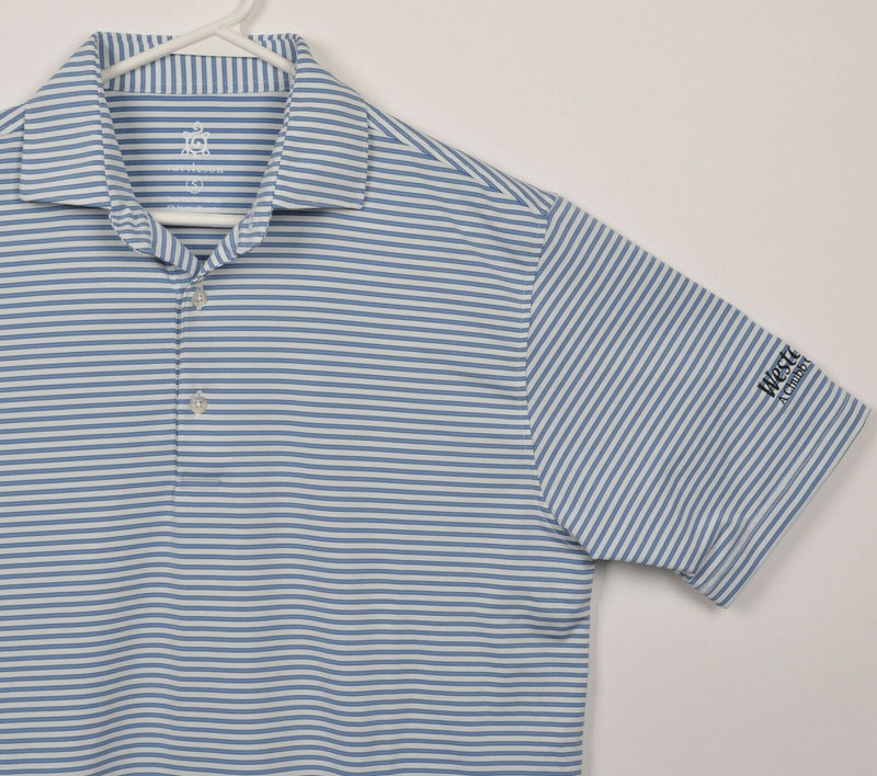 Turtleson Men's Small Tour Performance Blue White Stripe Wicking Golf Polo Shirt