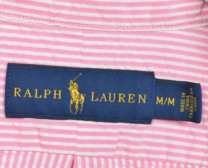 Polo Ralph Lauren Men's Medium Seersucker Pink Striped Pony Button-Down Shirt