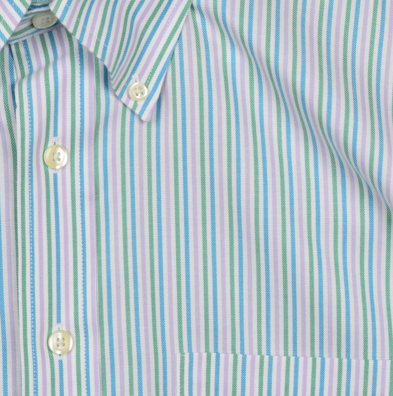 Brooks Brothers Men's Sz Large Purple Green Blue Striped Non-Iron Dress Shirt