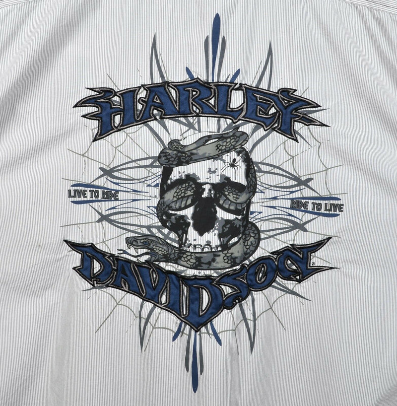 Harley-Davidson Men's 3XL Skull Snake White Striped Garage Mechanic Biker Shirt