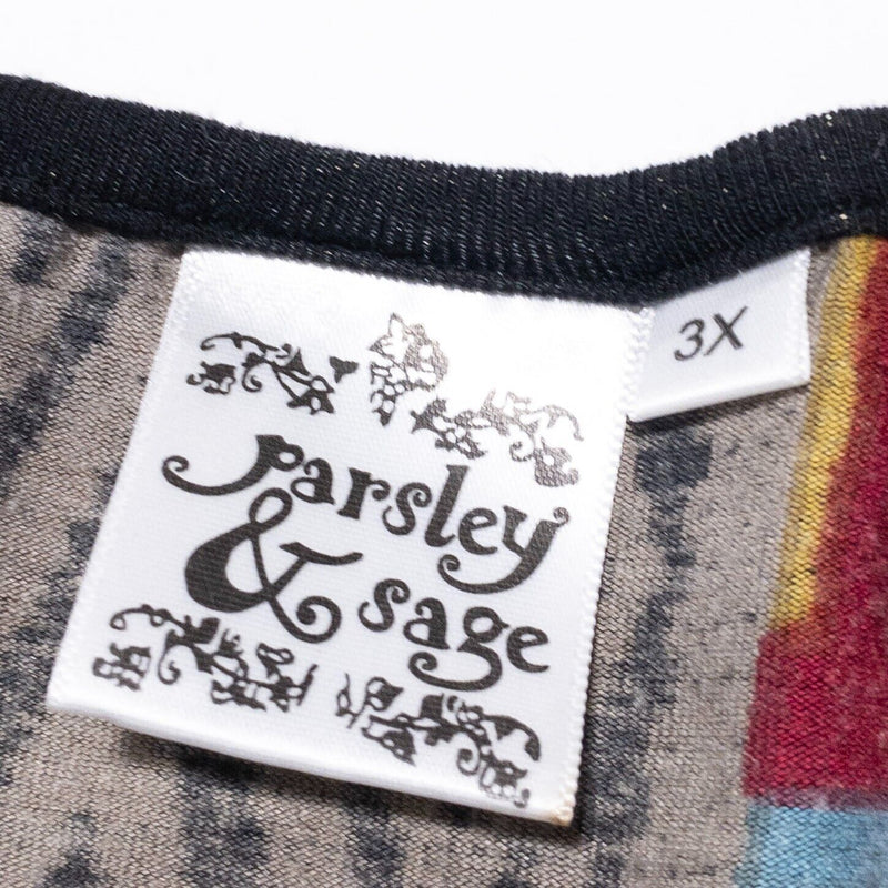 Parsley & Sage Tunic Dress Women's 3X Plus Rayon Batik Patchwork Boho Multicolor