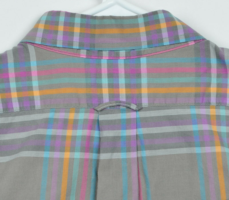 Vtg 80s Burberrys of London Men's Sz XL Button-Down Gray Plaid Shirt DAMAGED