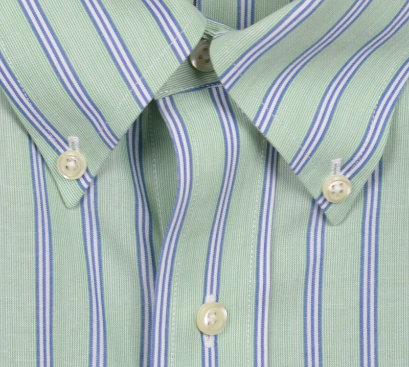 Brooks Brothers Men's 17.5 Non-Iron Green Blue Striped Button-Down Dress Shirt