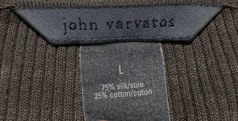 John Varvatos Men's Large Silk Blend Solid Brown Rib Knit 5-Button Henley Shirt