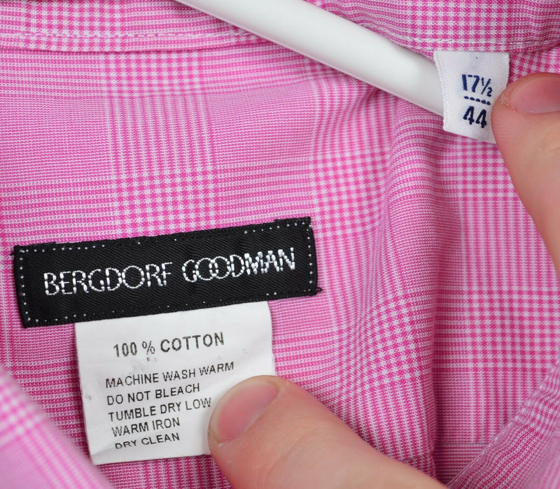 Bergdorf Goodman Men's 17.5/44 Pink Plaid French Cuff Italy Button-Front Shirt