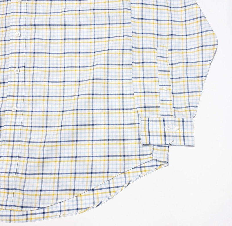 Brooks Brothers XL Shirt Men's Yellow Blue Check Button-Down Non-Iron Logo