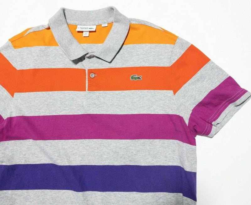 Lacoste Sport 6 (XL) Men's Polo Shirt Multi-Color Striped Orange Blue Purple