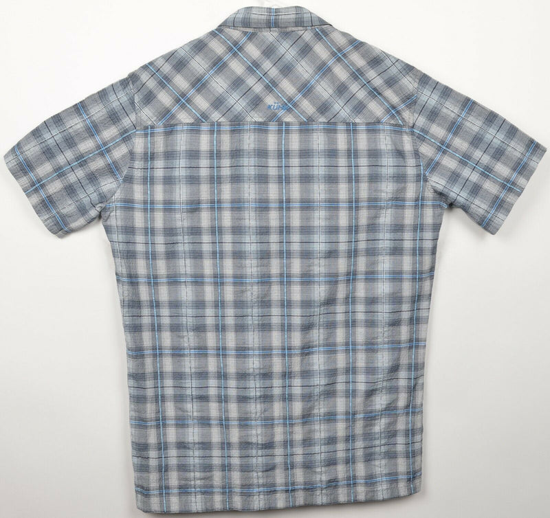 Kuhl Men's Small Blue Gray Plaid Hiking Polyester Cotton Button-Front Shirt