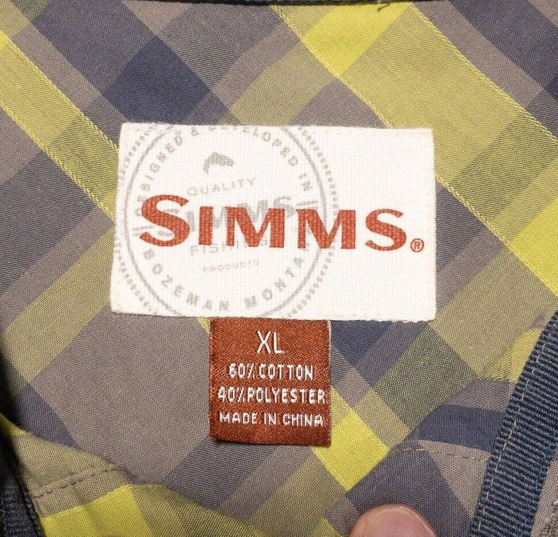 Simms Fishing Shirt XL  Men's Cotton Polyester Blend Gray Green Plaid Outdoor