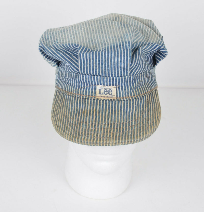 Vtg 40s Lee Sanforized Hickory Stripe Union Made Distressed Railroad Hat