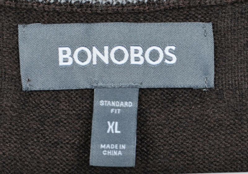 Bonobos Men's XL Standard Fit 100% Merino Wool V-Neck Brown Pullover Sweater