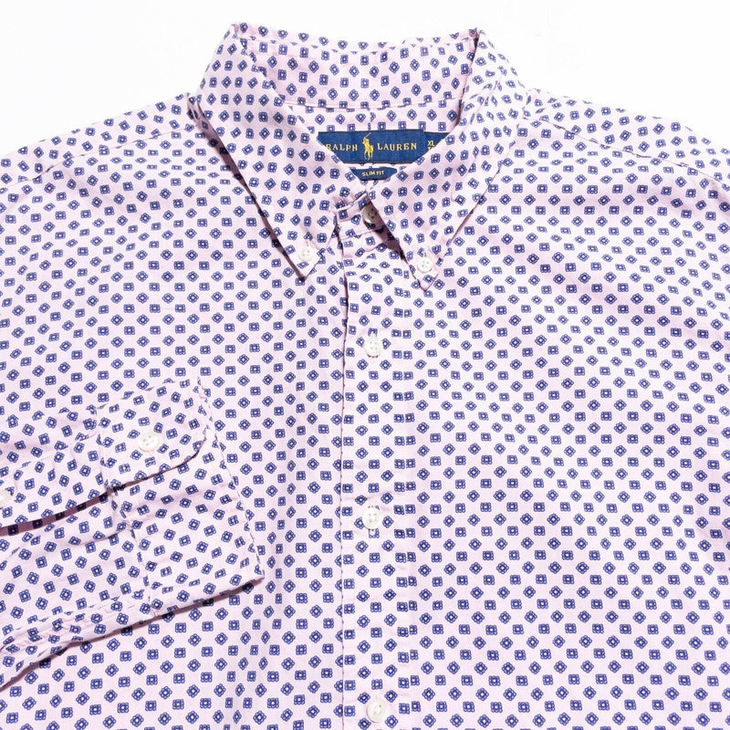 Polo Ralph Lauren Shirt Men's XL Slim Fit Pink Geometric Diamond Button-Down