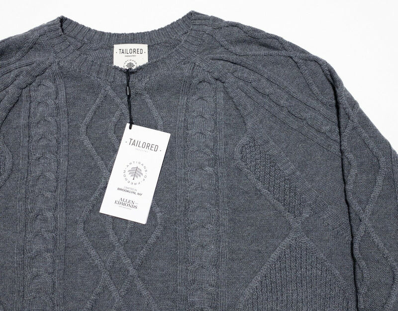 Allen Edmonds Sweater Men's Large Tailored Industry Gray Merino Wool Cable-Knit