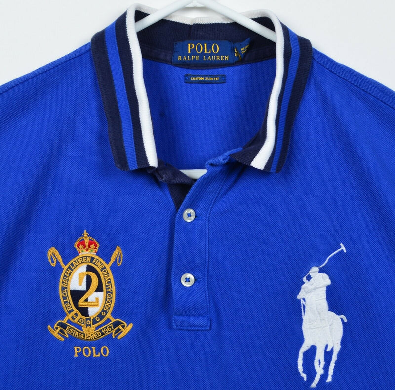 Polo Ralph Lauren Men's Large Slim Fit Big Pony Blue Crest Logo Rugby Polo Shirt