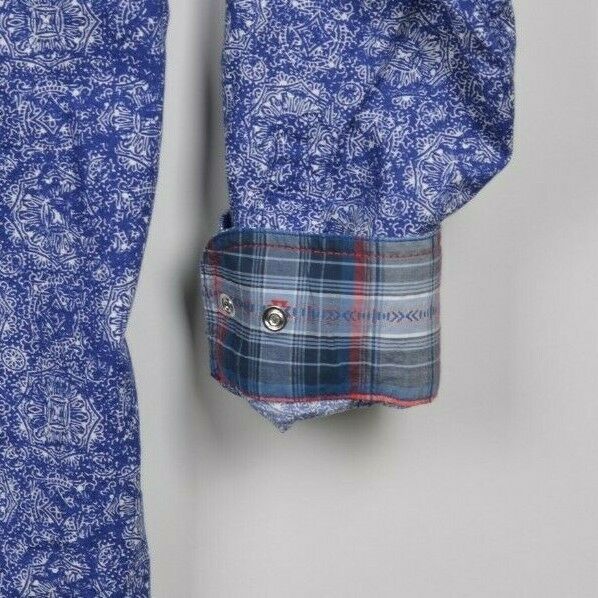 Panhandle Rough Stock Men's Large Pearl Snap Flip Cuff Blue Geometric Shirt