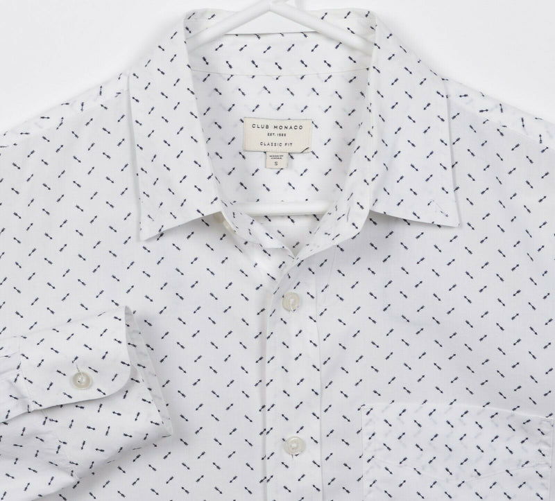 Club Monaco Men's Small Classic Fit Arrow Geometric White Button-Front Shirt