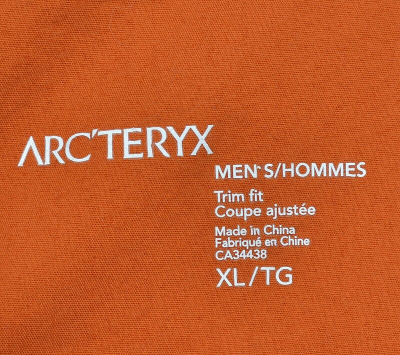 Arc'teryx Men's XL Trim Fit Solid Orange Cotton Nylon Hiking Button-Front Shirt