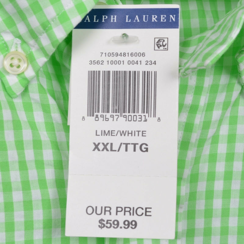 Polo Ralph Lauren Men's 2XL Seersucker Lime Green Gingham Button-Down Shirt