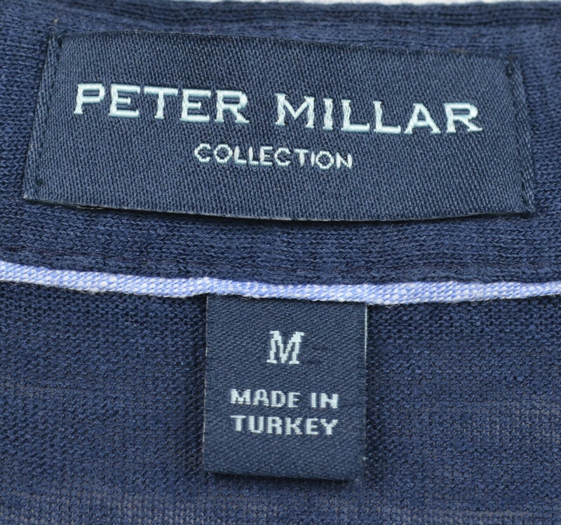 Peter Millar Collection Men's Sz Medium 100% Linen Navy Blue Polo Shirt